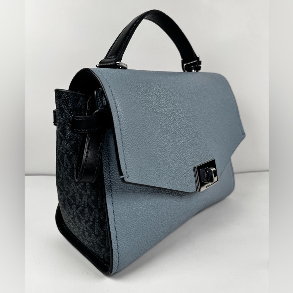 Michael Kors Cassie Small Leather Crossbody Pale Blue Satchel Bag - Picture 7 of 16